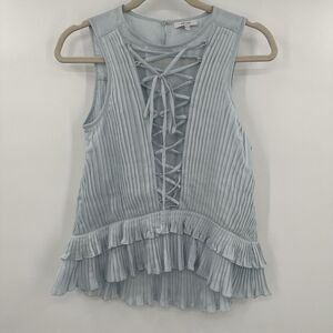 Reiss Florrie Blue Pleated Ruffle Tiered Lace Up Blouse‎ Size 0